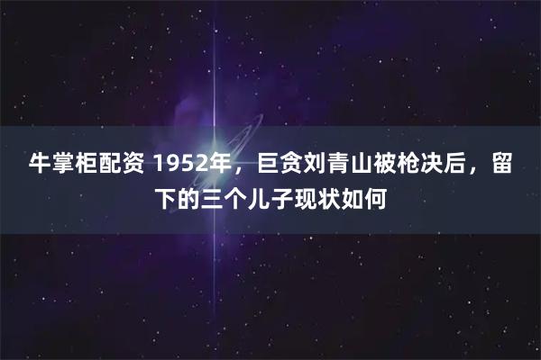 牛掌柜配资 1952年,巨贪刘青山被枪决后,留下的三个儿子现状如何